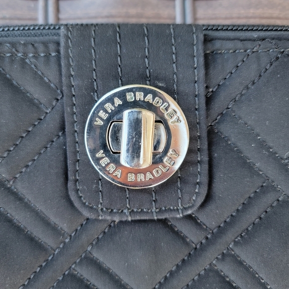 Vera Bradley Black Quilted Wallet Multi Functional Silver Clasp Zipper - Picture 5 of 9